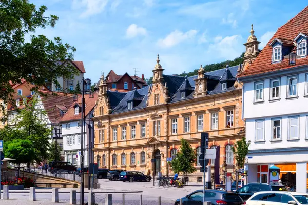 Yazın Güneşli Bir Günde Geleneksel Binalarla Şehir Manzarası Eisenach Markt — Stok fotoğraf