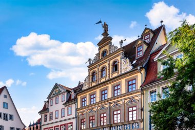 Erfurt, Thuringia, Almanya 'da Fischmarkt' ta güzel cepheler