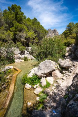 Eifel 'de güneşli bir yaz gününde, yarım keresteli evler, Loewenburg ve Philippsburg' un panoramik manzarası.