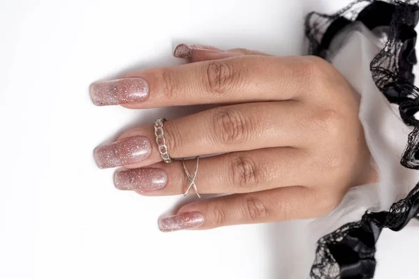 Stylish Female Manicure Beautiful Female Hands White Background — Stock Photo, Image
