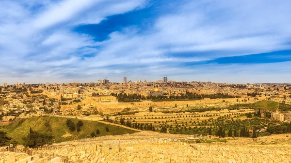 Panoramatický Výhled Město Jeruzalém Staré Mladé Město Zlatou Kopuli Mešity — Stock fotografie