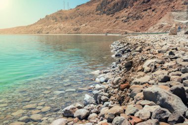 İyileşen ölü denizin kayalık kıyısı, Judea İsrail
