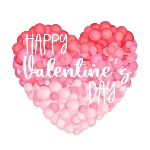 Greeting Card Template Valentine Day Pink Bubble Heart Illustration Happy — Stock Photo, Image
