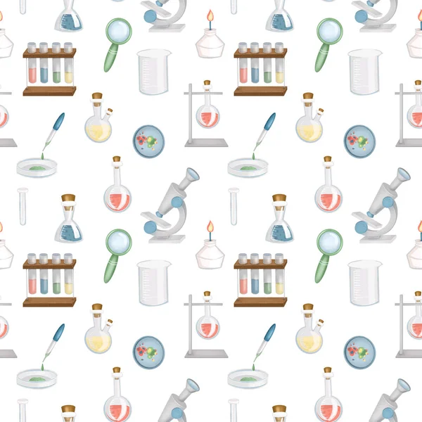 Seamless Pattern Graphic Elements Science Theme Medicine Biology Chemistry Physics — Stok fotoğraf