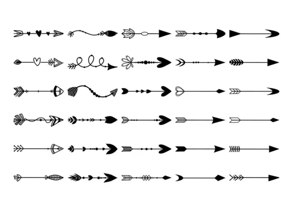 Hand Drawn Boho Arrows Vector Tribal Style Design Set Doodle — Stock Vector