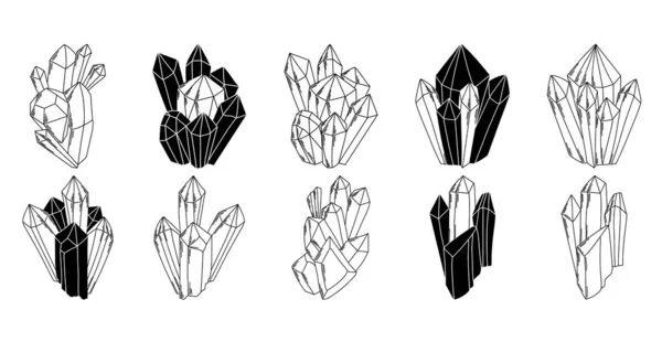 Cristales Dibujados Mano Piedras Preciosas Clipart Aislado Diamantes Colección Línea — Vector de stock