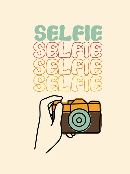Hand Hält Eine Kamera Selfie Fotografie Vektor Illustration — Stockvektor