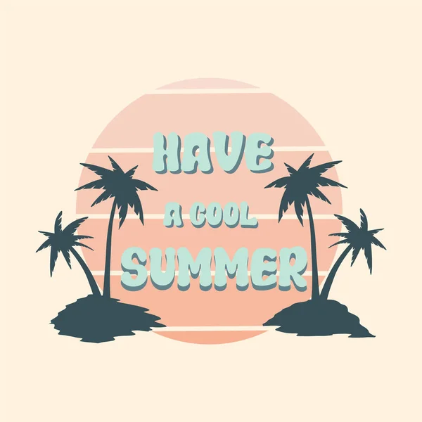 Summer Holiday Vector Illustration Retro Summer Vacation Beach Sunset Ocean — Stock Vector