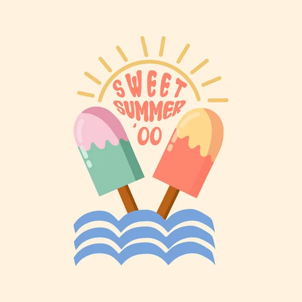 Summer Holiday Vector Illustration Retro Summer Vacation Artistic Sun Ice — Stock Vector