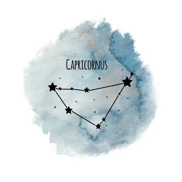 Capricornus Sterrenbeeld Constellatie Aquarel Achtergrond Geïsoleerd Wit Horoscoop Karakter Zwarte — Stockfoto