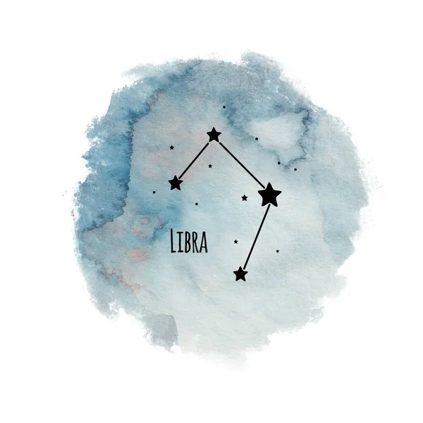 星占いの文字 青い空の黒い星座に隔離された水彩の背景にある天秤座の星座 — ストック写真