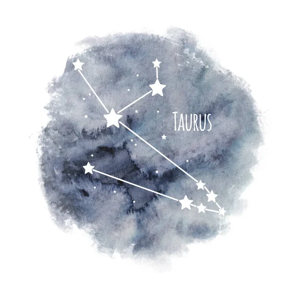 星占いの文字 暗い空の白い星座に隔離された水彩の背景に牡牛座星座 — ストック写真