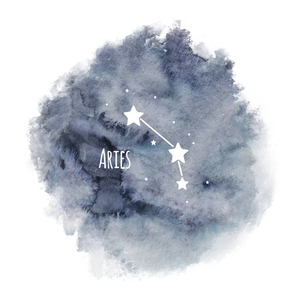 星占い 暗い空の白い星座に隔離された水彩背景上の牡羊座星座 — ストック写真