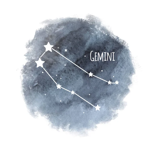 星占い 暗い空の白い星座に隔離された水彩の背景にジェミニ黄道サイン星座 — ストック写真