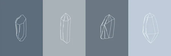 最小线性风格的矢量手绘晶体插图集 最小线条艺术绘图 — 图库矢量图片