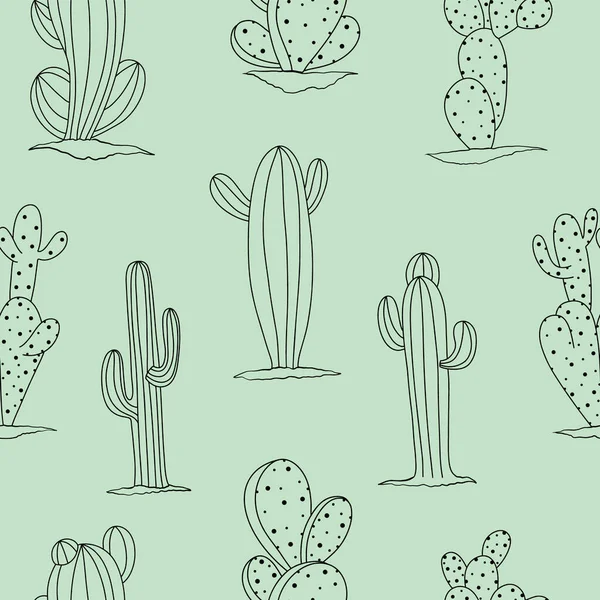 Sömlöst Mönster Öken Kaktusar Handritade Vektor Illustration — Stock vektor