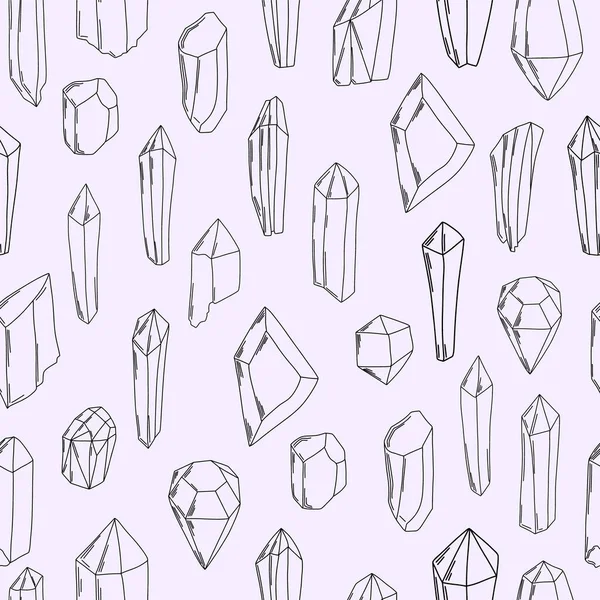 Nahtloses Muster Von Handgezeichneten Linienkunstkristallen Edelsteinen Mystischen Kristallen Vektor Hintergrund — Stockvektor