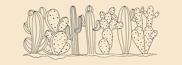 Pouštní Kaktusy Ručně Kreslené Vektorové Ilustrace Izolované Kaktusové Klima — Stockový vektor