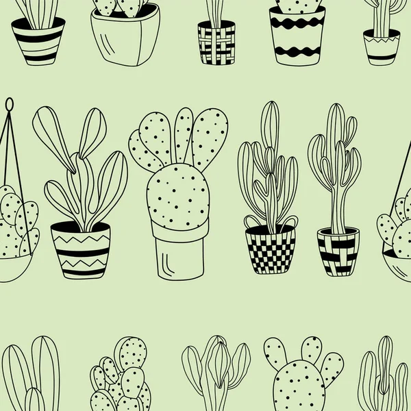 Patrón Sin Costura Plantas Cactus Macetas Ilustración Vectorial Plantas Interior — Vector de stock