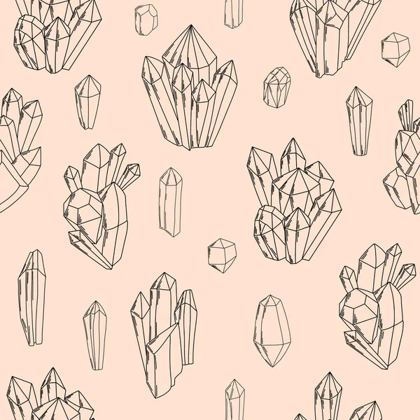 Seamless Pattern Hand Drawn Line Art Crystals Gemstones Mystical Crystals — Stock Vector