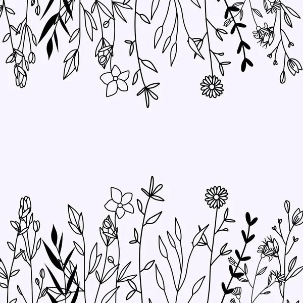花卉矢量卡片 请柬和贺卡模板的最小风格 手绘线条艺术野花 — 图库矢量图片