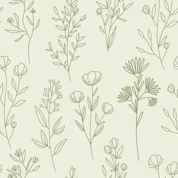 Nahtloses Florales Vektormuster Elegante Zweige Und Wildblumen Minimalen Stil Hintergrund — Stockvektor