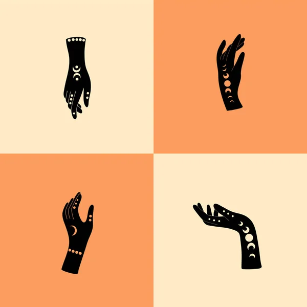 Προκατασκευασμένη Αφίσα Τέχνης Γυναικεία Μυστικιστικά Χέρια Στυλ Linocut Εικονογράφηση Διάνυσμα — Διανυσματικό Αρχείο