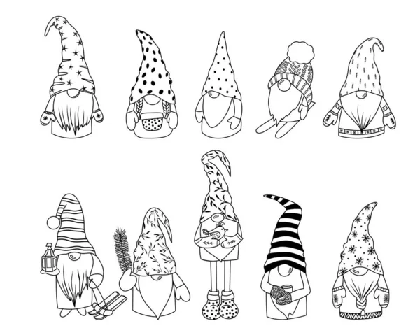 Ensemble Gnomes Forêt Scandinave Vectoriels Clipart Gnomes Hiver Noël Illustration — Image vectorielle
