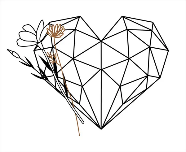 Векторное Геометрическое Сердце Стиле Полигона Украшенное Полевыми Цветами Геометрический Логотип — стоковый вектор