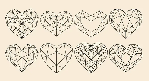 ポリゴンスタイルのベクトル幾何学的なハートのセット 幾何学的なハートのロゴ 直面した心臓のイラスト ポストカード 名刺のための設計およびバレンタインデー — ストックベクタ