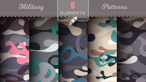 Camouflage Seamless Patterns Military Texture Bundle War Fabric Vector Eps — Stock Vector