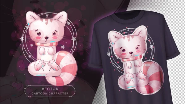 Cartoon Character Adorable Cat Pretty Animal Idea Print Shirt Poster — Image vectorielle