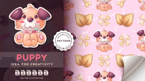 Seamless Pattern Cartoon Character Adorable Dog Bone Pretty Animal Idea — Vector de stock