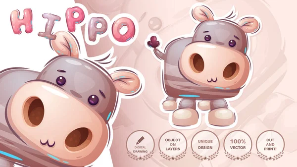 Personaje Dibujos Animados Pegatina Adorable Hipopótamo Idea Animal Bonita Para — Archivo Imágenes Vectoriales