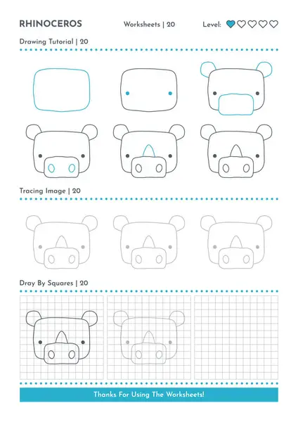 How Draw Doodle Animal Rhinoceros Cartoon Character Step Step Drawing Vector Graphics