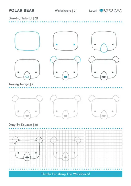 Jak Kreslit Doodle Animal Polar Bear Cartoon Character Kreslení Tutorial — Stockový vektor