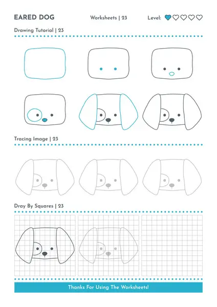 如何绘制涂鸦犬 卡通角色一步一步绘图教程 儿童作业表 矢量头10 图库矢量图片