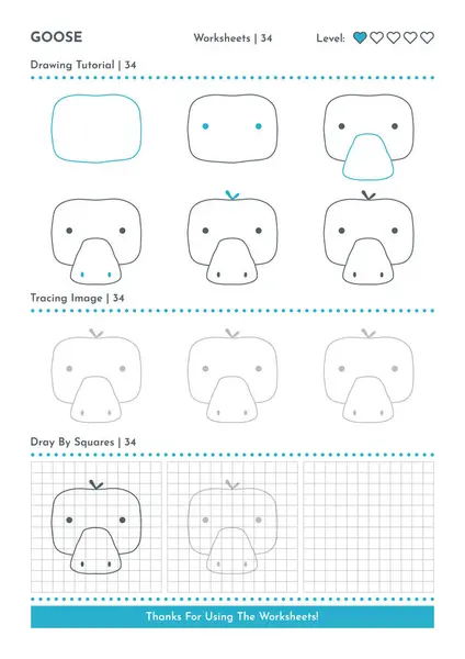 如何绘制涂鸦动物鹅 卡通人物一步一步绘图教程 儿童作业表 矢量头10 矢量图形
