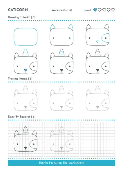How Draw Doodle Animal Caticorn Cartoon Character Step Step Drawing Vector Graphics