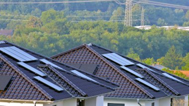 Yeşil çatılı bir evin çatısında.