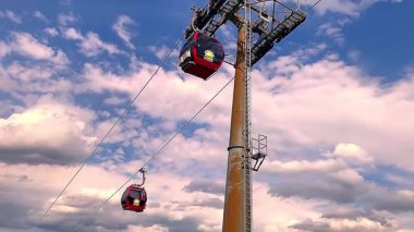 Avrupa, Wilingen, Almanya 28. 08 numara. 2025: Füniküler. Yazın kayak merkezinde. Turistlerle dolu kamaralar.