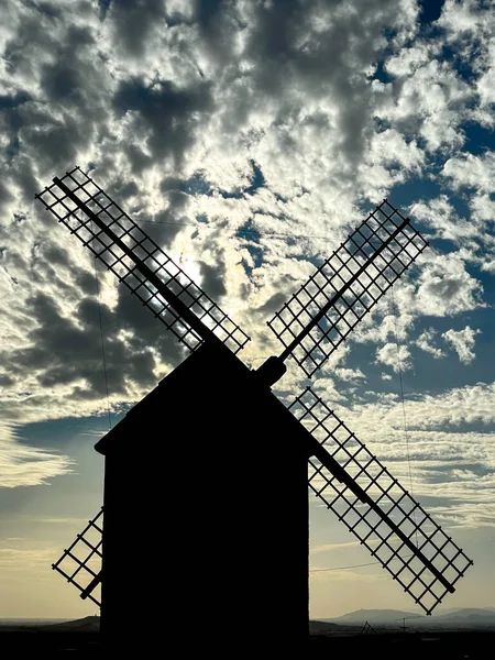 Silhouette Windmills Castilla Mancha Spain Sunset — Stock Photo, Image
