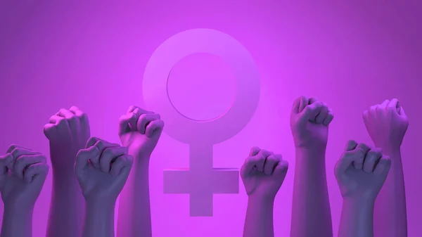 Banner with woman fists in fight sign and female symbol. International Day for the Elimination of Violence against Women. Feminism. 3d illustration. International Women\'s Day. March 8.