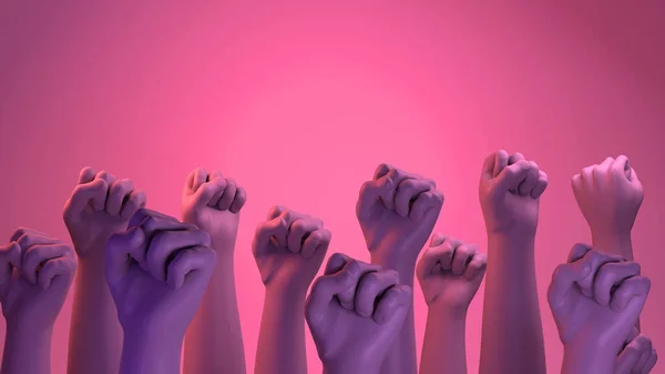 Banner with woman fists in fight. International Day for the Elimination of Violence against Women. November 25. Feminism. 3d illustration. International Women\'s Day. Pink background. March 8.