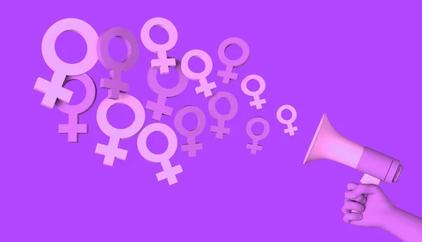 Banner with megaphone and female symbols. International Day for the Elimination of Violence against Women. Feminism. 3d illustration. International Women\'s Day. 8 March.