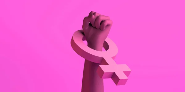 Kadın sembolü ile feminist mücadelenin bir sembolü olarak sıkılmış yumruk. Kadınlara Karşı Şiddetin Önlenmesi İçin Uluslararası Gün. 25 Kasım. Feminizm. 3d illüstrasyon.