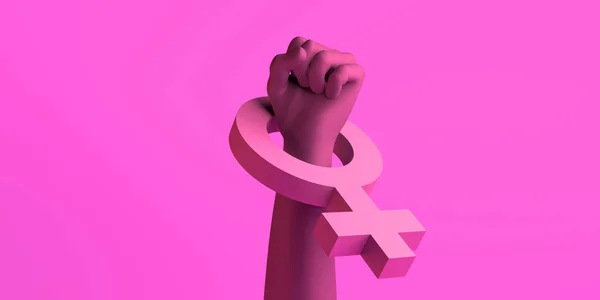 紧握拳头作为女权主义斗争的象征与女性象征 消除对妇女的暴力行为国际日 11月25日女权主义 3D说明 — 图库照片#