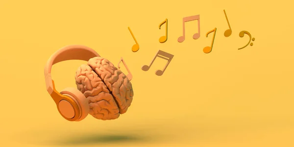 Kunstmatige Intelligentie Concept Muziek Met Hersenen Muzikale Noten Begrepen Ruimte — Stockfoto