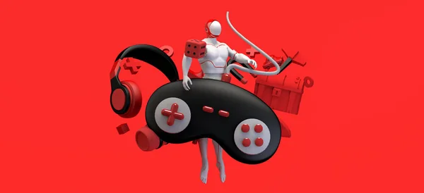 Robot Prototipli Video Oyunlarında Yapay Zeka Kavramı Boyutlu Illüstrasyon Boşluğu — Stok fotoğraf