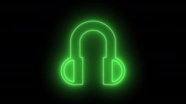 Müzik kulaklığı simgesi, neon tarzı, vj döngüsü canlandırılmış, alfa şeffaf arkaplan. 